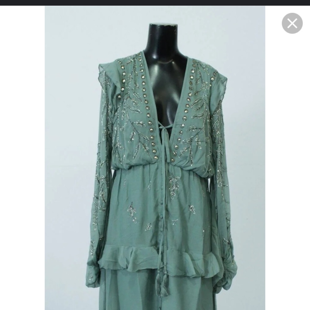 Sea foam high low embellished dress